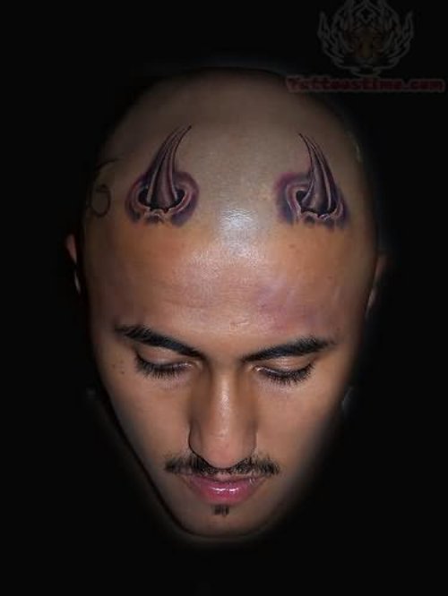 Devil Horns Tattoo On Men Head